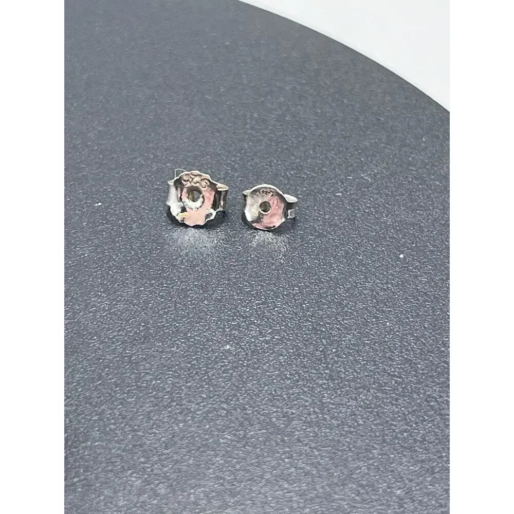 Vintage Sterling Silver 925‎ Inlaid Mother of Pearl Half Hoop Huggie Earrings